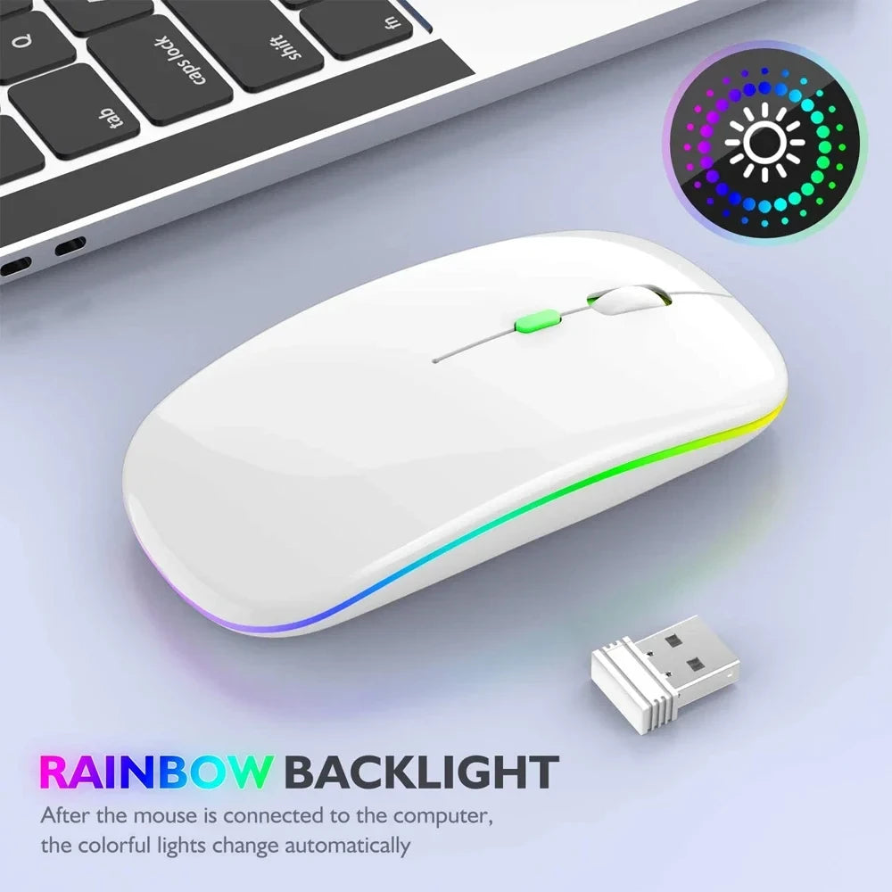 Wireless Mouse Rechargeable Silent LED Backlit Mice PC Laptop Computer Mous 2.4Ghz Receiver Bluetooth Dual Mode Optical Mice REINA.