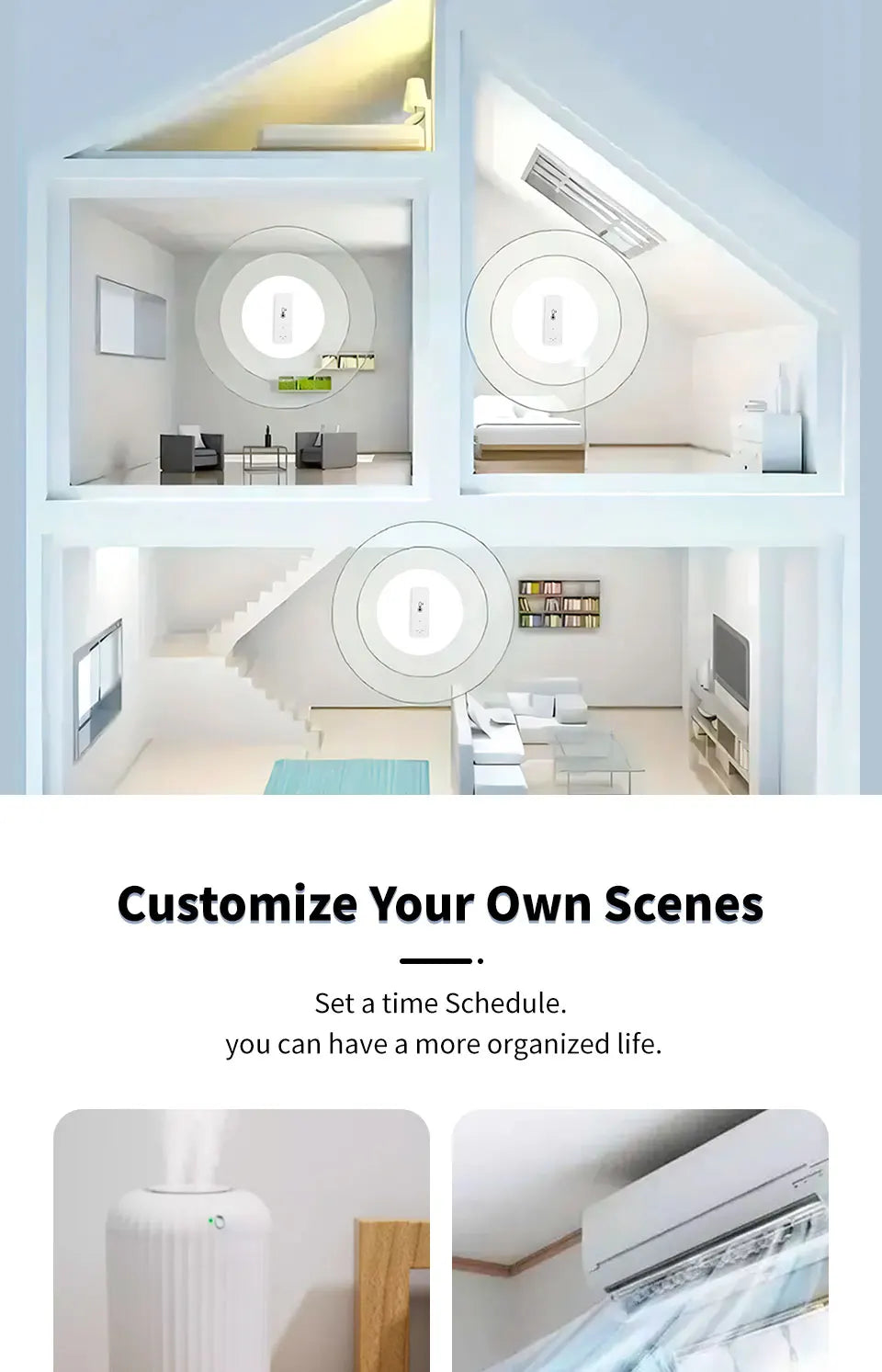 Tuya Smart WiFi Temperature Humidity Sensor Indoor Hygrometer Thermometer APP Remote Monitor Compatible with Alexa Google REINA.