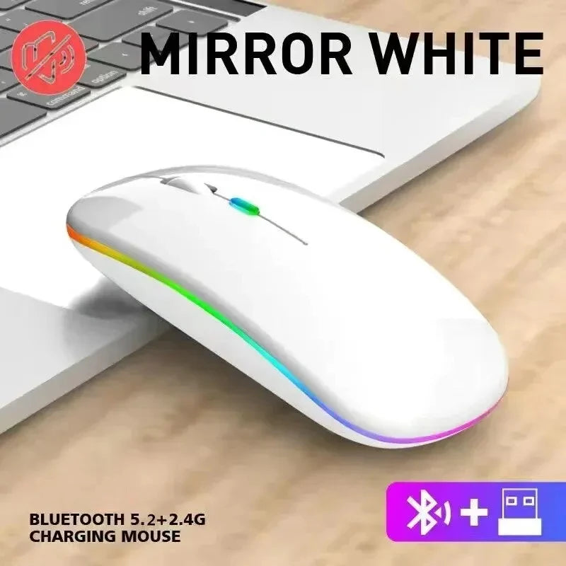 Wireless Mouse Rechargeable Silent LED Backlit Mice PC Laptop Computer Mous 2.4Ghz Receiver Bluetooth Dual Mode Optical Mice REINA.