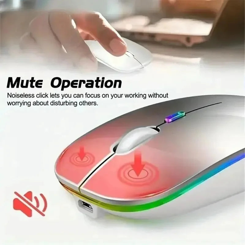 Wireless Mouse Rechargeable Silent LED Backlit Mice PC Laptop Computer Mous 2.4Ghz Receiver Bluetooth Dual Mode Optical Mice REINA.