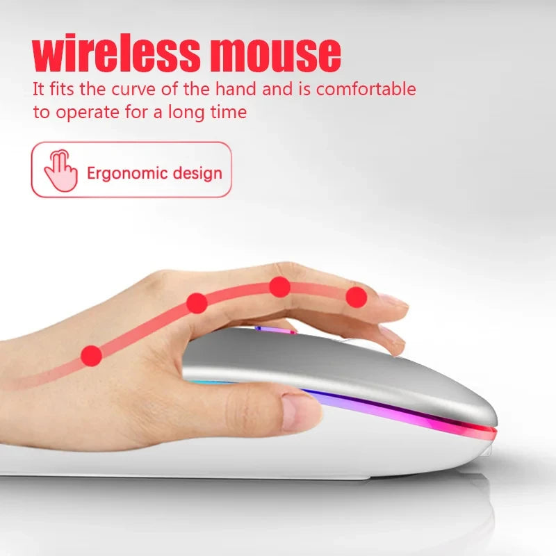 HOMEFISH PHONEPACE Dual Mode Wireless Mouse 2.4G Bluetooth Rechargeable Silent LED Backlit Optical Mice for PC Laptop REINA.