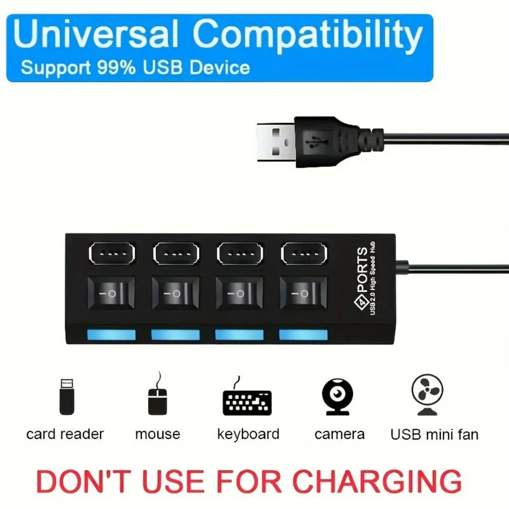 7 Ports USB 2.0 Hub LED 5Gbps High Speed Multiports USB Power Adapter Expander USB Splitter With Switch For Laptop Computer Home REINA.