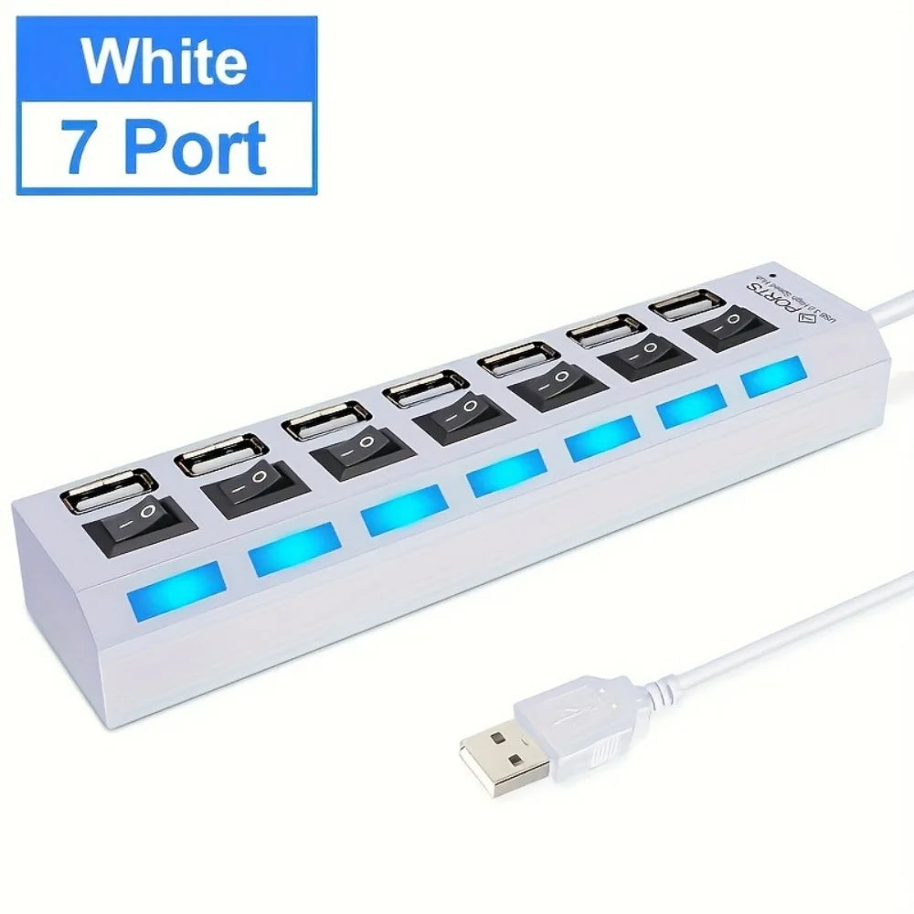 7 Ports USB 2.0 Hub LED 5Gbps High Speed Multiports USB Power Adapter Expander USB Splitter With Switch For Laptop Computer Home REINA.