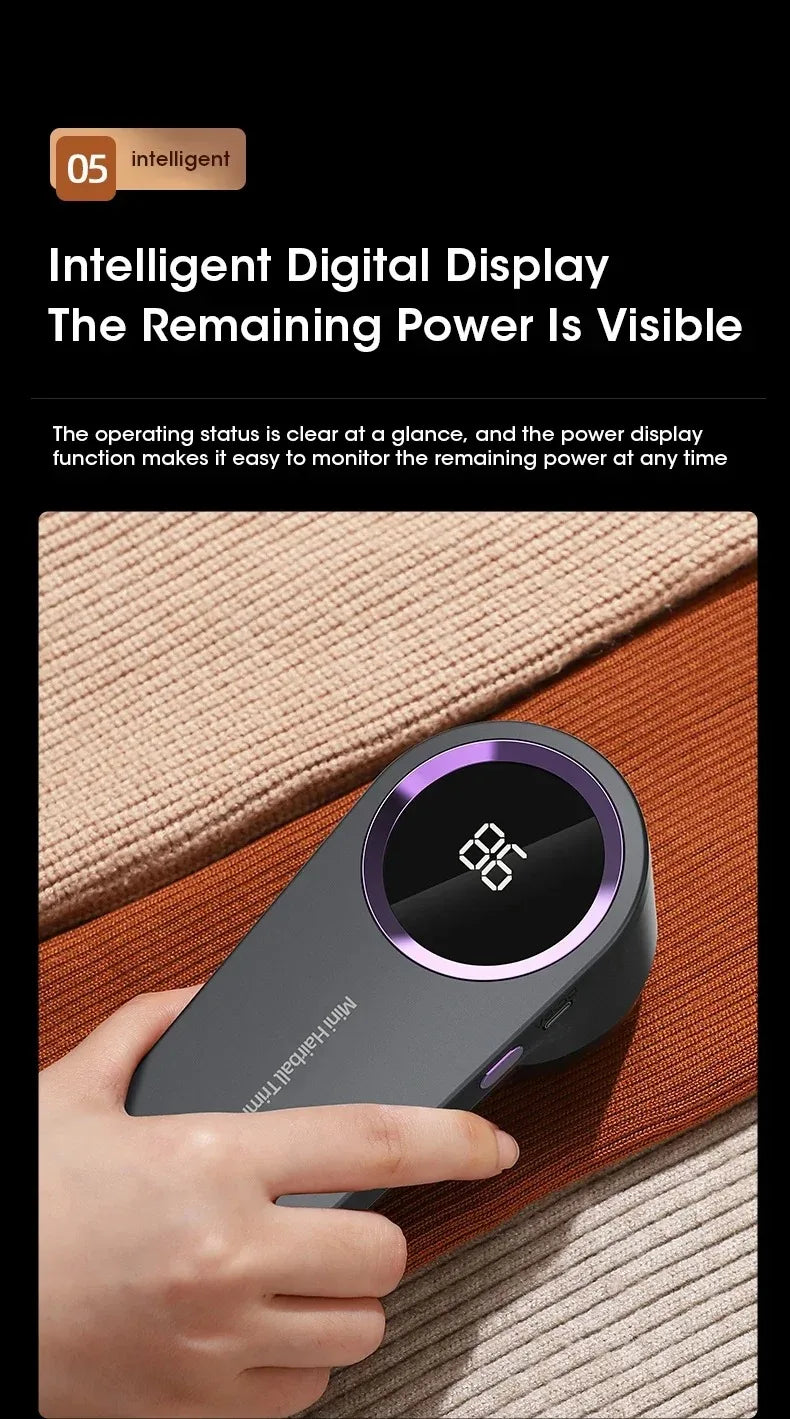 Portable Electric Lint Remover with LED Display USB Rechargeable Sweater Shaver Household Clothes Hair Ball Trimmer REINA.