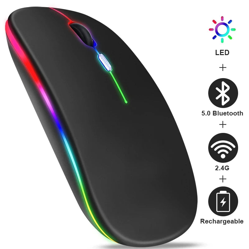 HOMEFISH PHONEPACE Dual Mode Wireless Mouse 2.4G Bluetooth Rechargeable Silent LED Backlit Optical Mice for PC Laptop