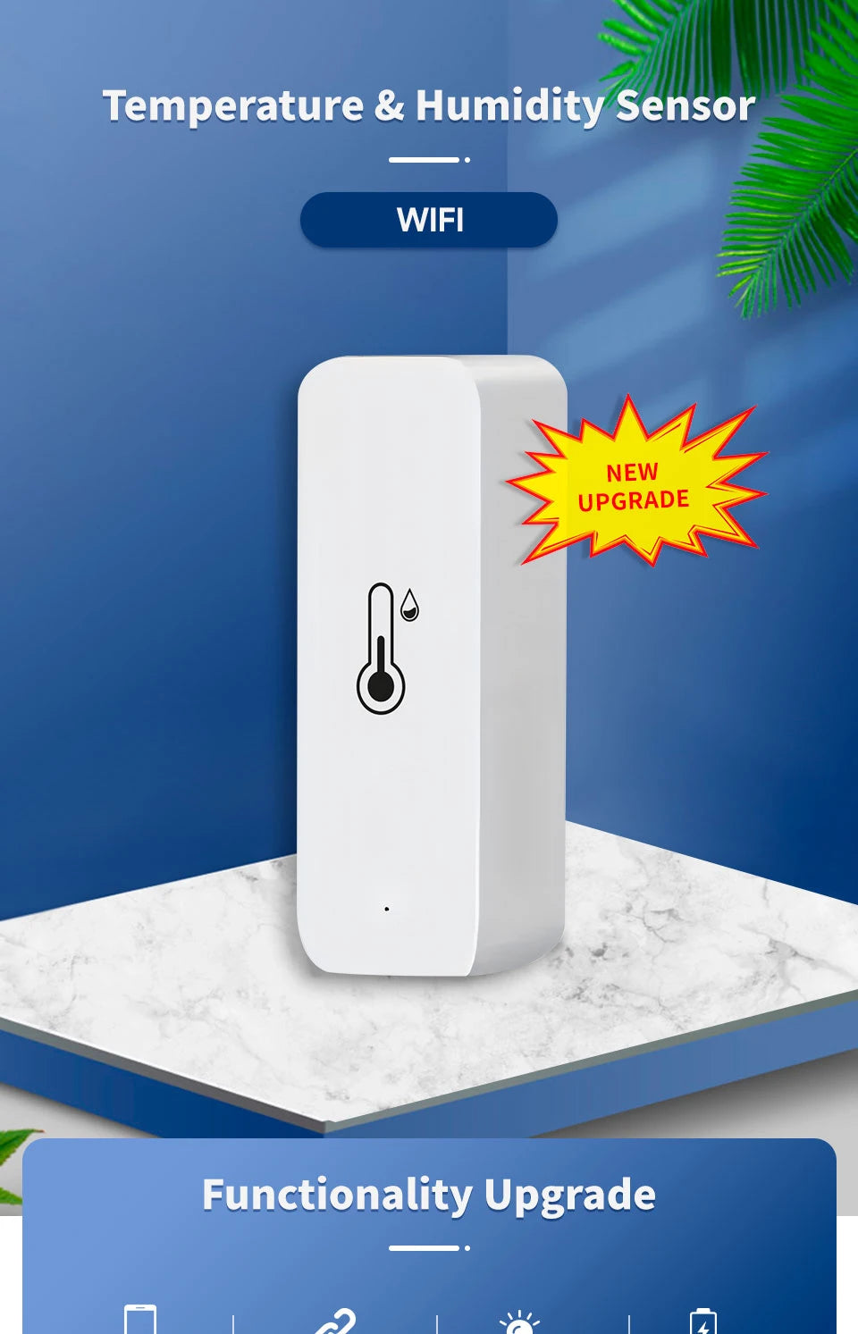 Tuya Smart WiFi Temperature Humidity Sensor Indoor Hygrometer Thermometer APP Remote Monitor Compatible with Alexa Google REINA.