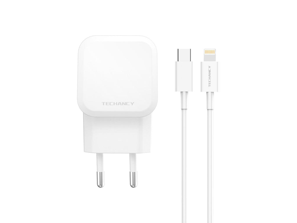 Techancy Carregador Rápido 43W Branco TA2813, Porta Dupla Pd+Usb, Conjunto De Cabos Usb C Para Lightning 1m/30w-0