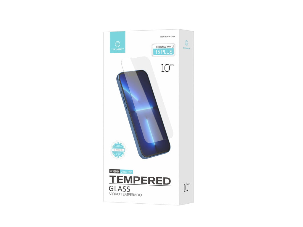 Techancy Película de Vidro Temperado  para iPhone 15 Plus KW1700 , 0.33MM, Anti-riscos, Alta Transparência, Fácil Aplicação REINA.