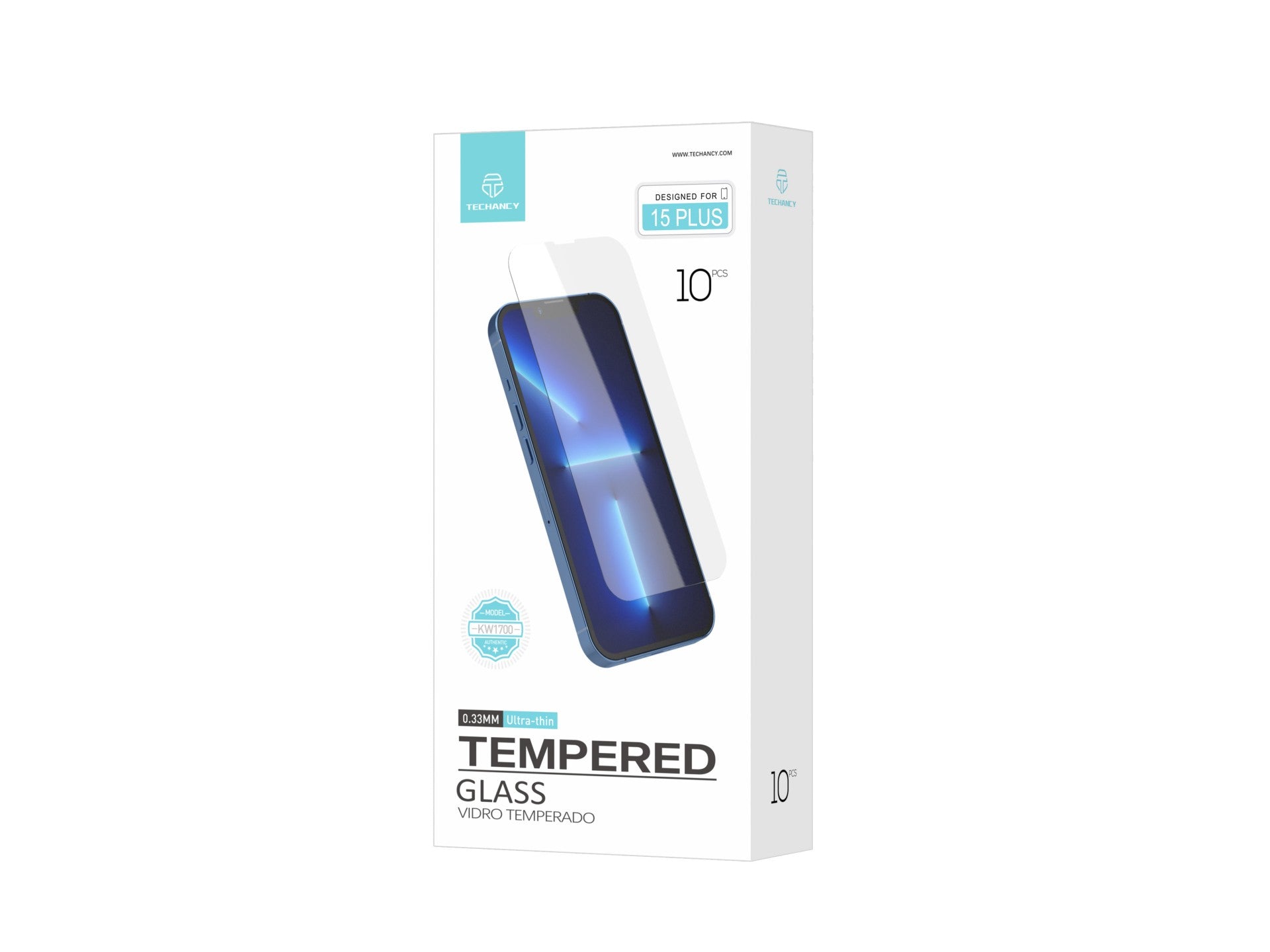 Techancy Película de Vidro Temperado  para iPhone 15 Plus KW1700 , 0.33MM, Anti-riscos, Alta Transparência, Fácil Aplicação REINA.