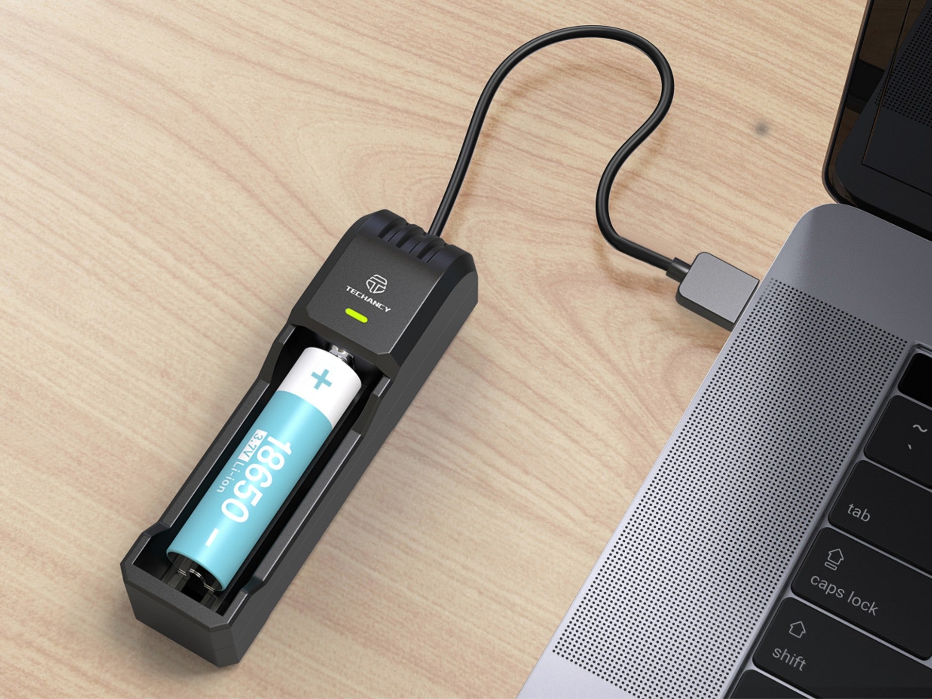 Techancy Carregador de bateria único MM5421 indicador LED compatível com 14500 18650 26650 21700 3.7V USB seguro portátil cor preta REINA.