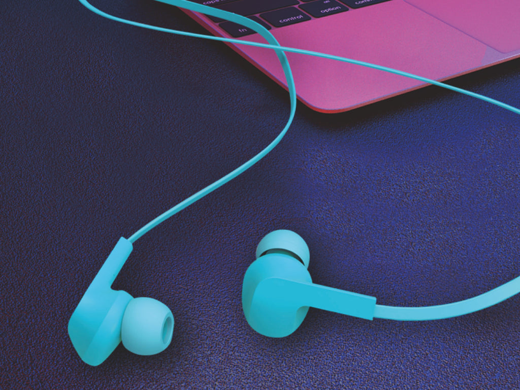 Techancy Auricular Com Fios Azul  TD8022 , Microfone Integrado, 3,5 Mm, Compatível Com Smartphones E Tablets REINA.