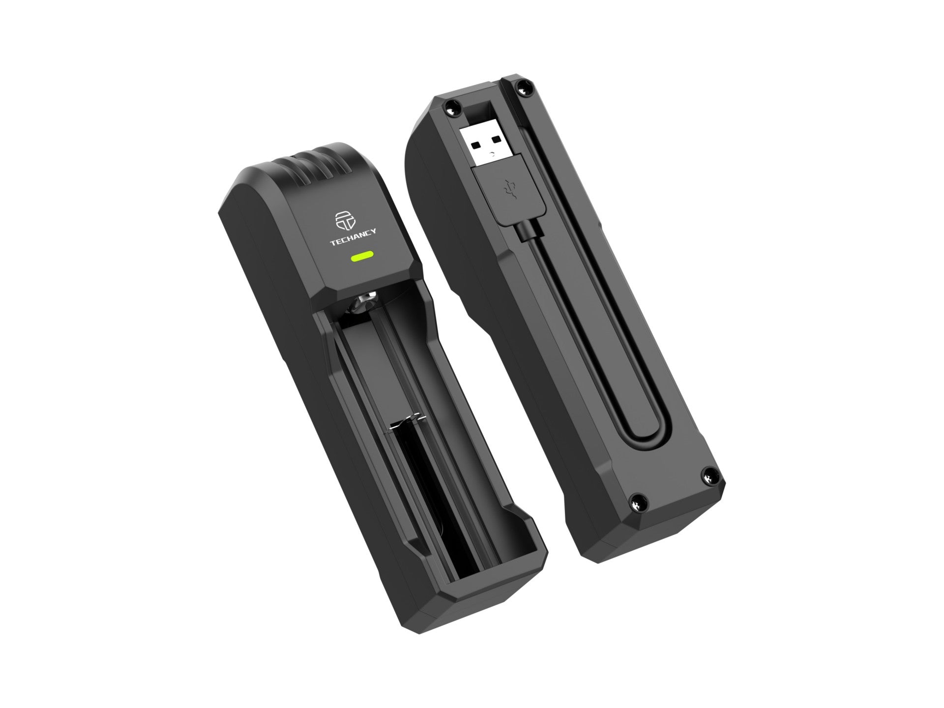 Techancy Carregador de bateria único MM5421 indicador LED compatível com 14500 18650 26650 21700 3.7V USB seguro portátil cor preta REINA.