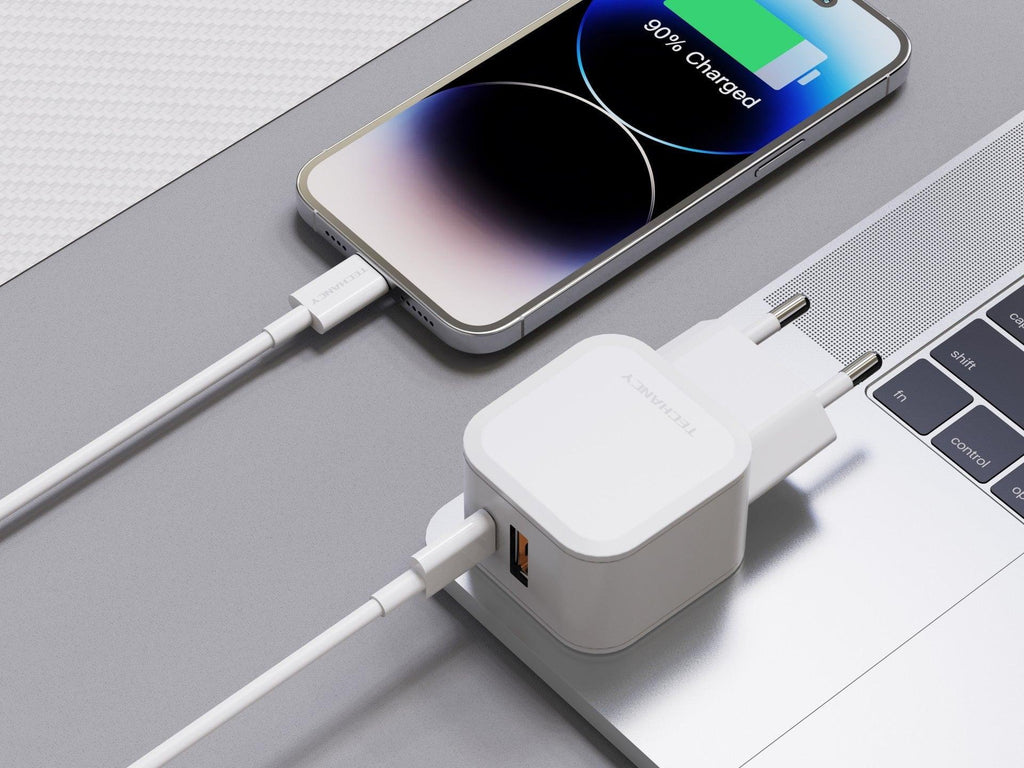 Techancy Carregador Rápido 43W Branco TA2813, Porta Dupla Pd+Usb, Conjunto De Cabos Usb C Para Lightning 1m/30w-2