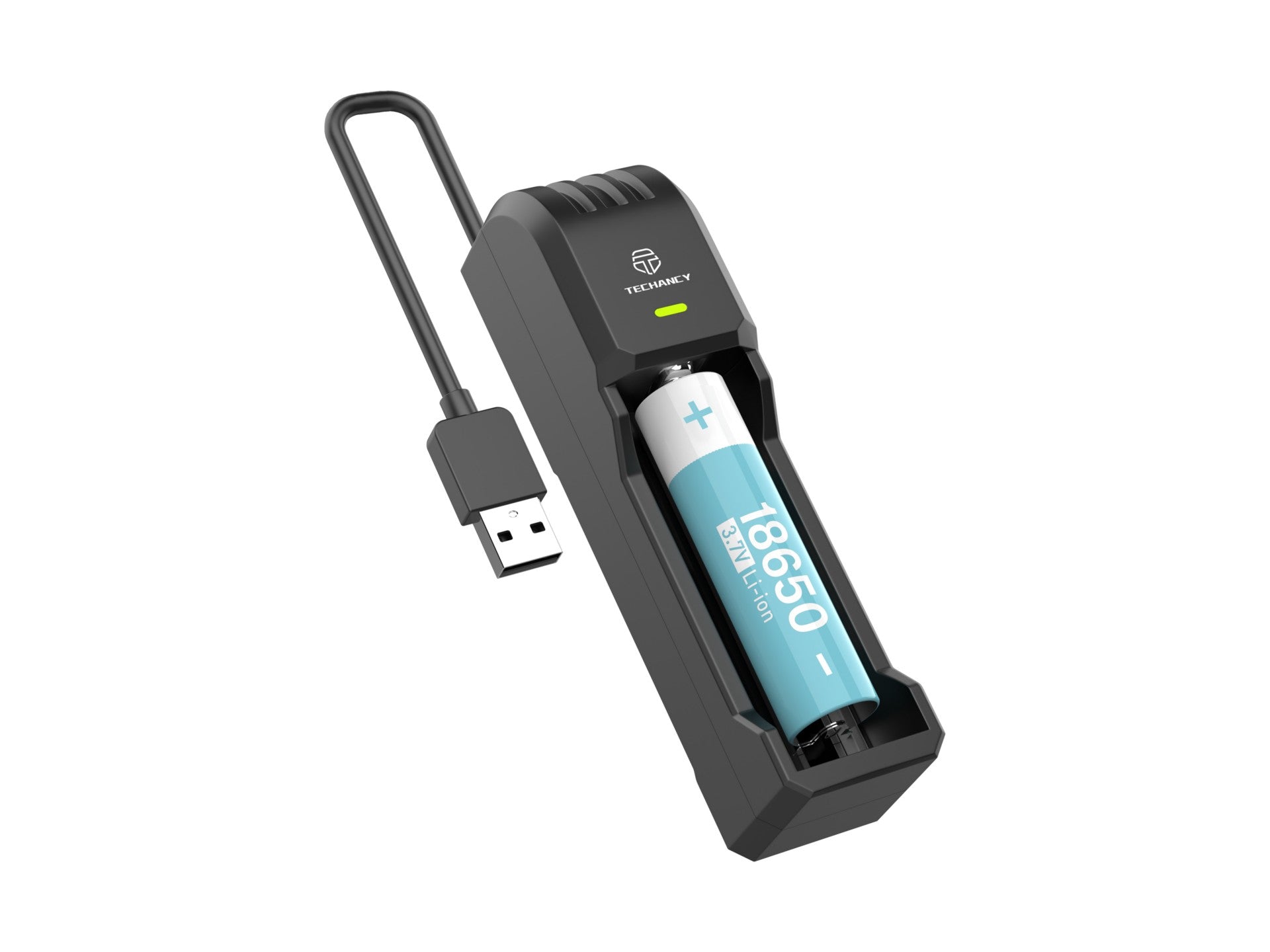 Techancy Carregador de bateria único MM5421 indicador LED compatível com 14500 18650 26650 21700 3.7V USB seguro portátil cor preta REINA.