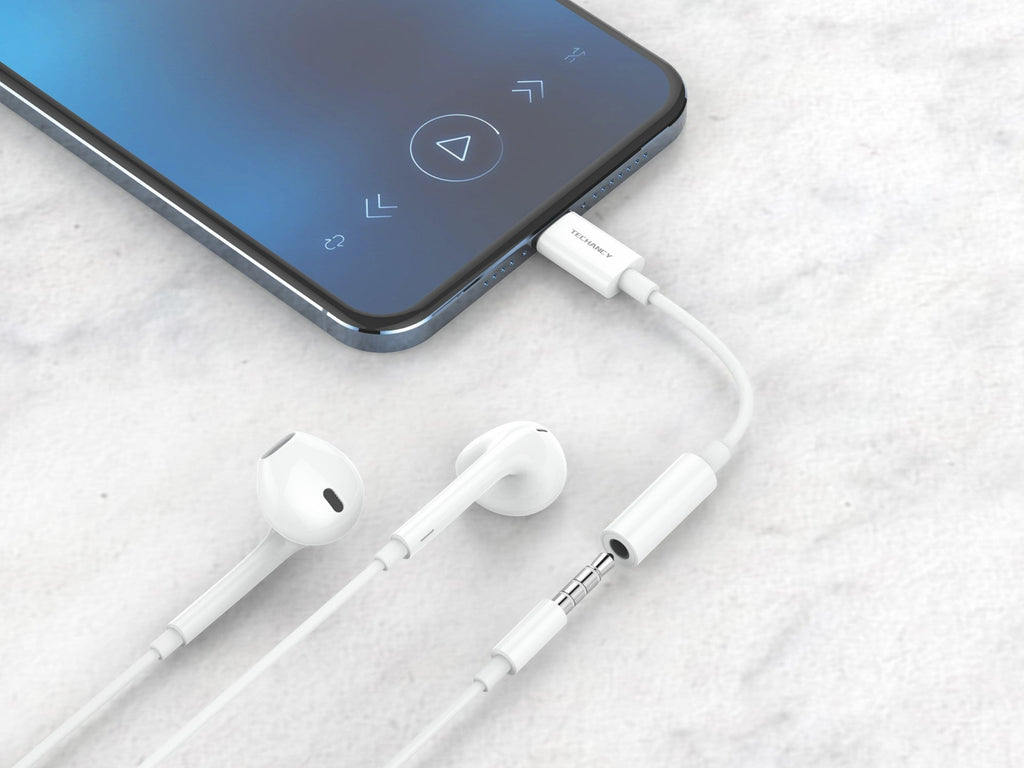 Techancy Conversor De Áudio TV3754, Plug And Play, Compatível Com Ip8/X/11-/14, Auscultadores Estéreo De 3,5 Mm. REINA.