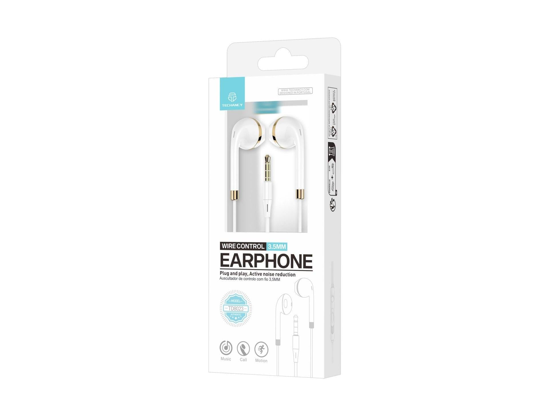Techancy Fone de ouvido com fio TD8023, plugue 3,5 mm, controle no fio, microfone HD, cabo 1,2m-2