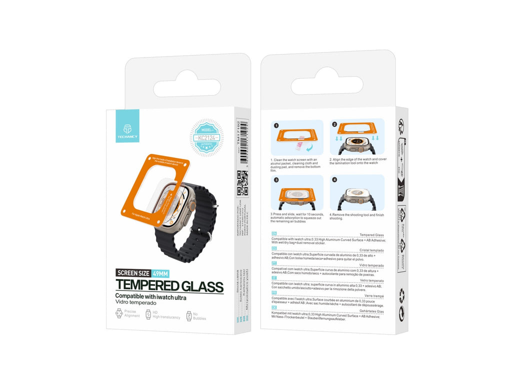 Techancy Protetor De Ecrã De Vidro Temperado KC2124, Compatível Com Apple Watch Ultra 49 Mm, Superfície Curva De 0,33 Mm. REINA.
