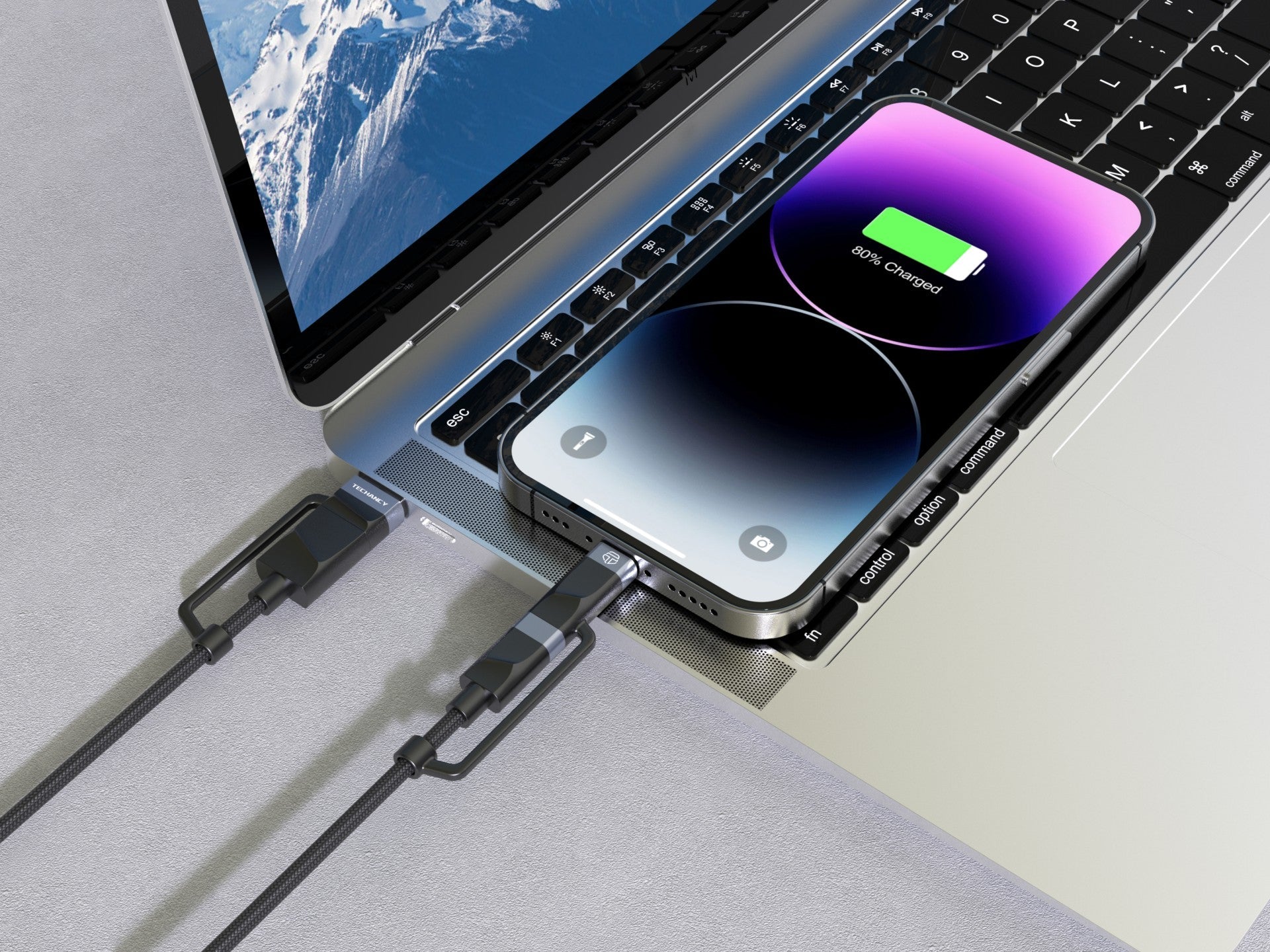 Techancy Cabo De Dados De Carregamento Rápido 4in1 Preto TB1741, 1m/60w, Combinação De Várias Portas A Condizer. REINA.