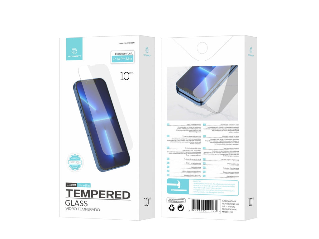 Techancy Película de Vidro Temperado  para iPhone 14 Pro Max KW1700 , 0.33MM, Anti-riscos, Alta Transparência, Fácil Aplicação REINA.